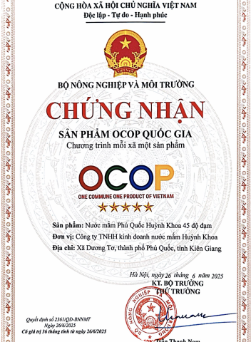 Chứng nhận OCOP 5 sao 45 đạm