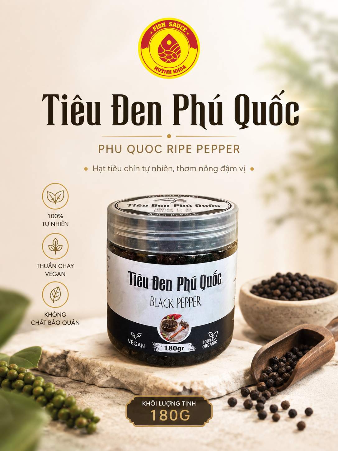Tiêu đen Phú Quốc - Phu Quoc Ripe Pepper - 180g