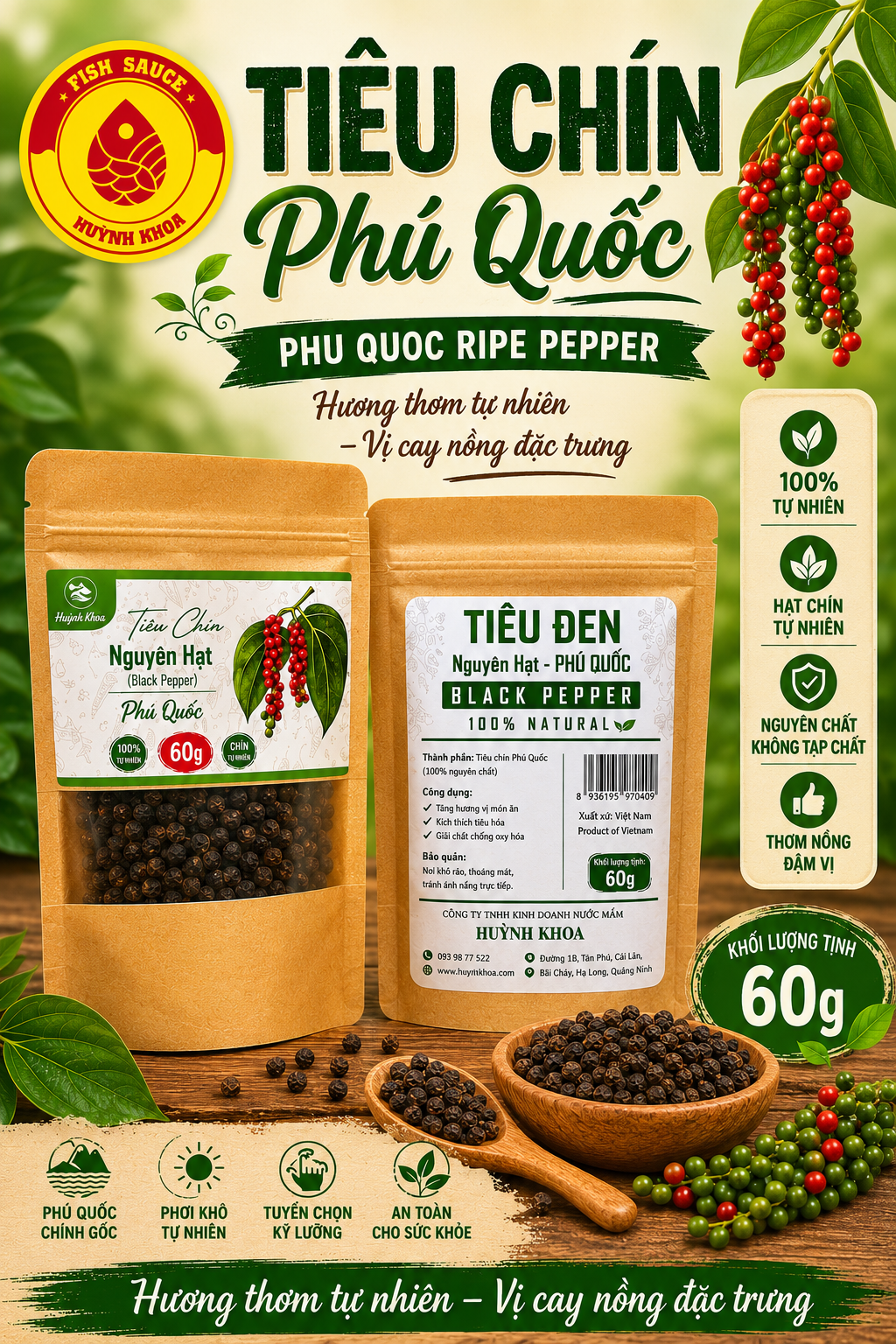 Tiêu chín Phú Quốc túi 60g - Phu Quoc Ripe Pepper
