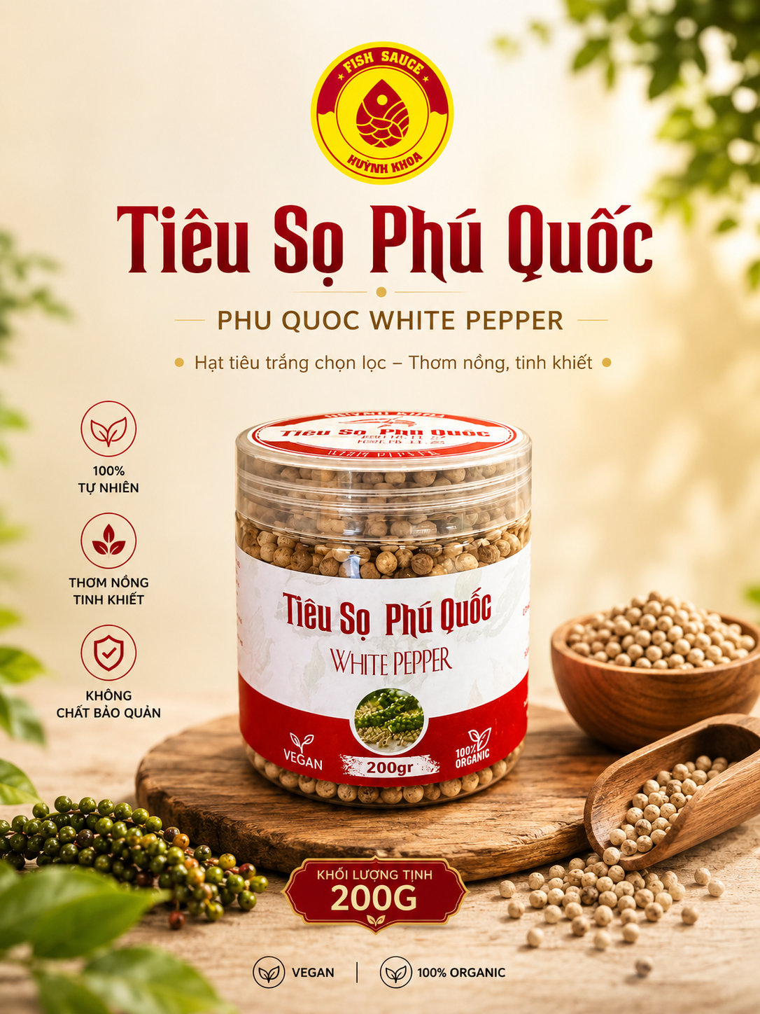 Tiêu sọ Phú quốc nguyên hạt - Phu Quoc White Pepper 200g