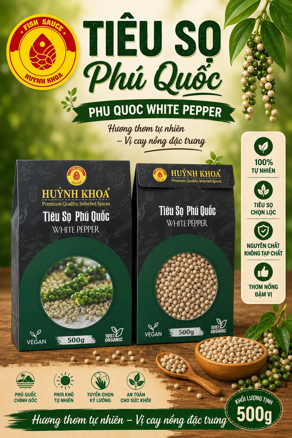 Tiêu sọ Phú Quốc hộp 500g - Phu Quoc White Pepper