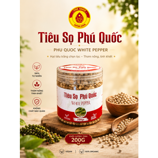 Tiêu sọ Phú quốc nguyên hạt - Phu Quoc White Pepper 200g