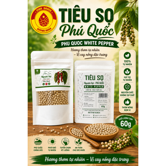 Tiêu sọ Phú Quốc túi 60g - Phu Quoc White Pepper