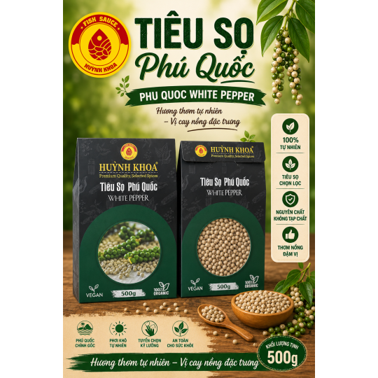 Tiêu sọ Phú Quốc hộp 500g - Phu Quoc White Pepper