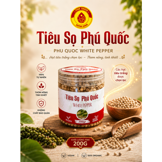 Tiêu sọ Phú quốc nguyên hạt - Phu Quoc White Pepper 200g